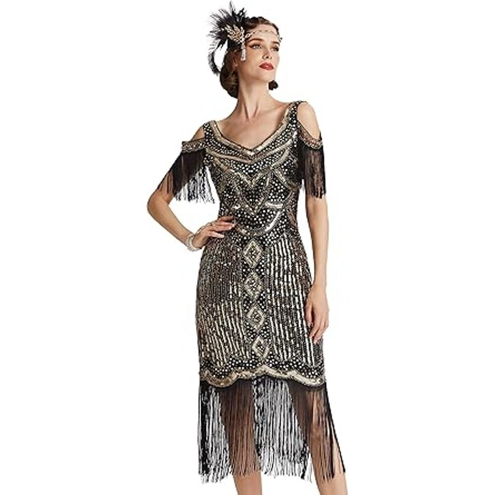 BABEYOND Womens 1920s Flapper Dress Vintage Long Fringe Dress Roaring 20s Sequin
